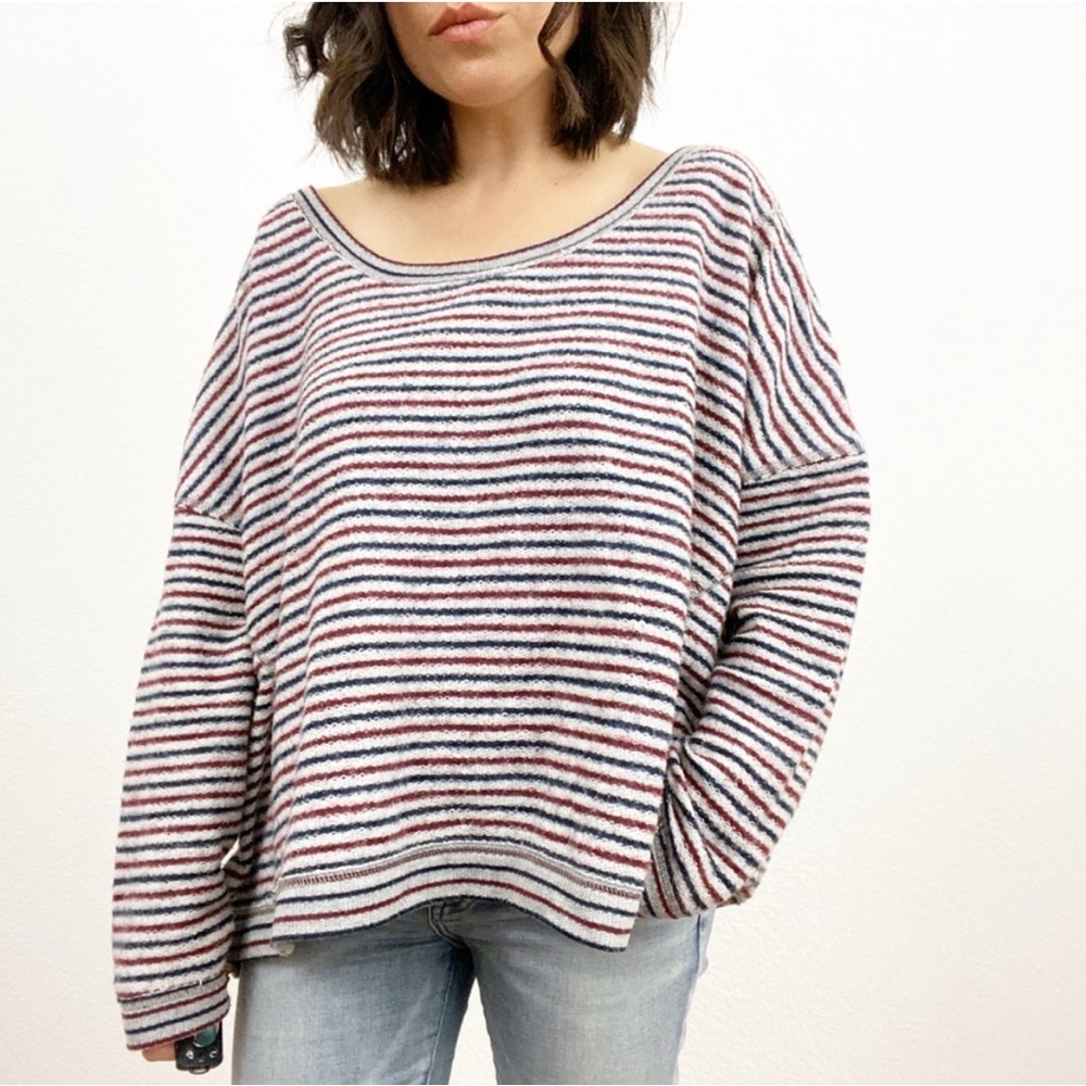 Striped Women's Sweater - Red, Blue and Gray